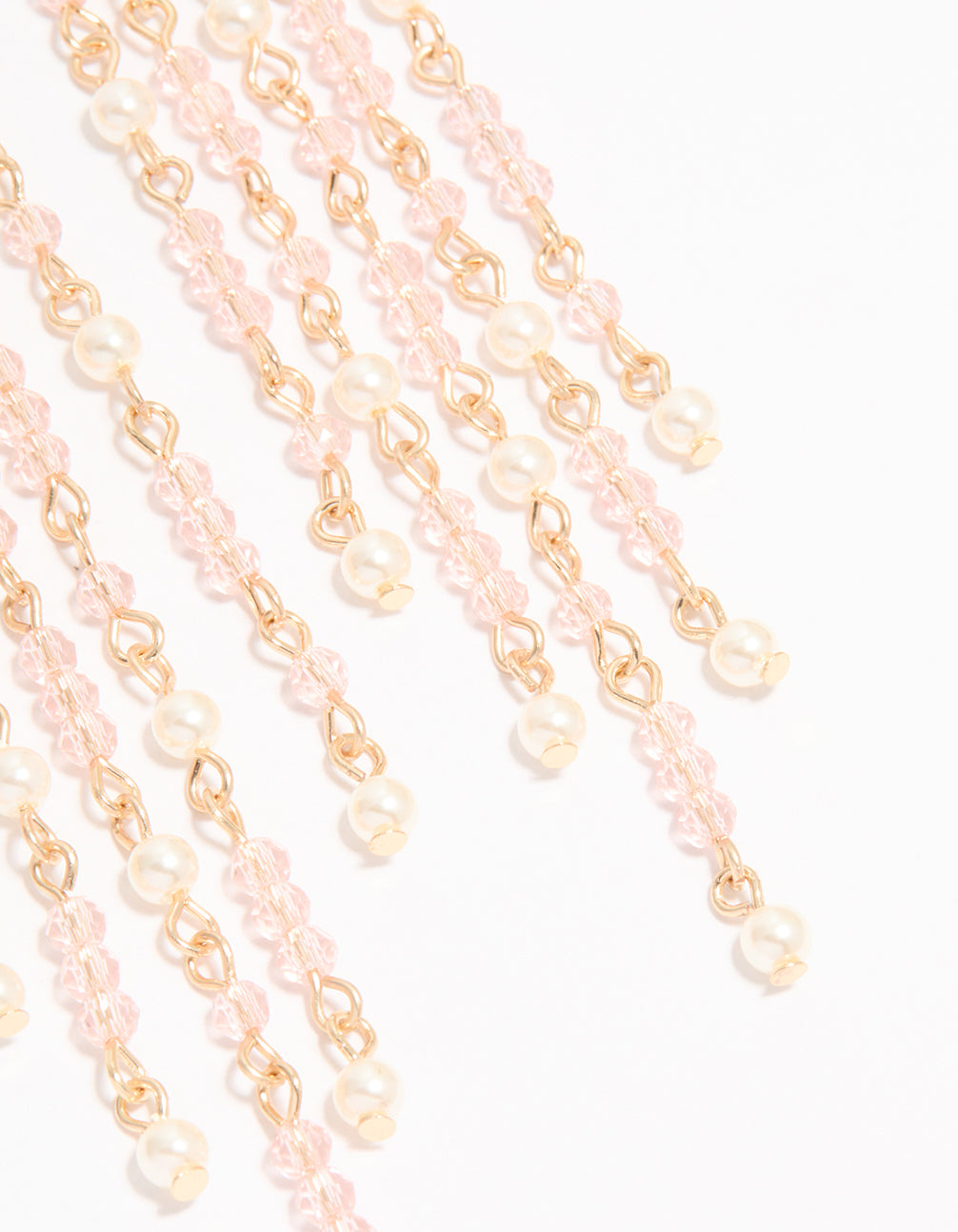 Gold Pearl & Pink Beaded Drop Earrings