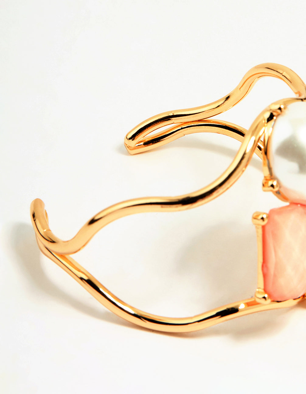 Gold Pink & Orange Gem Pearl Wrist Cuff