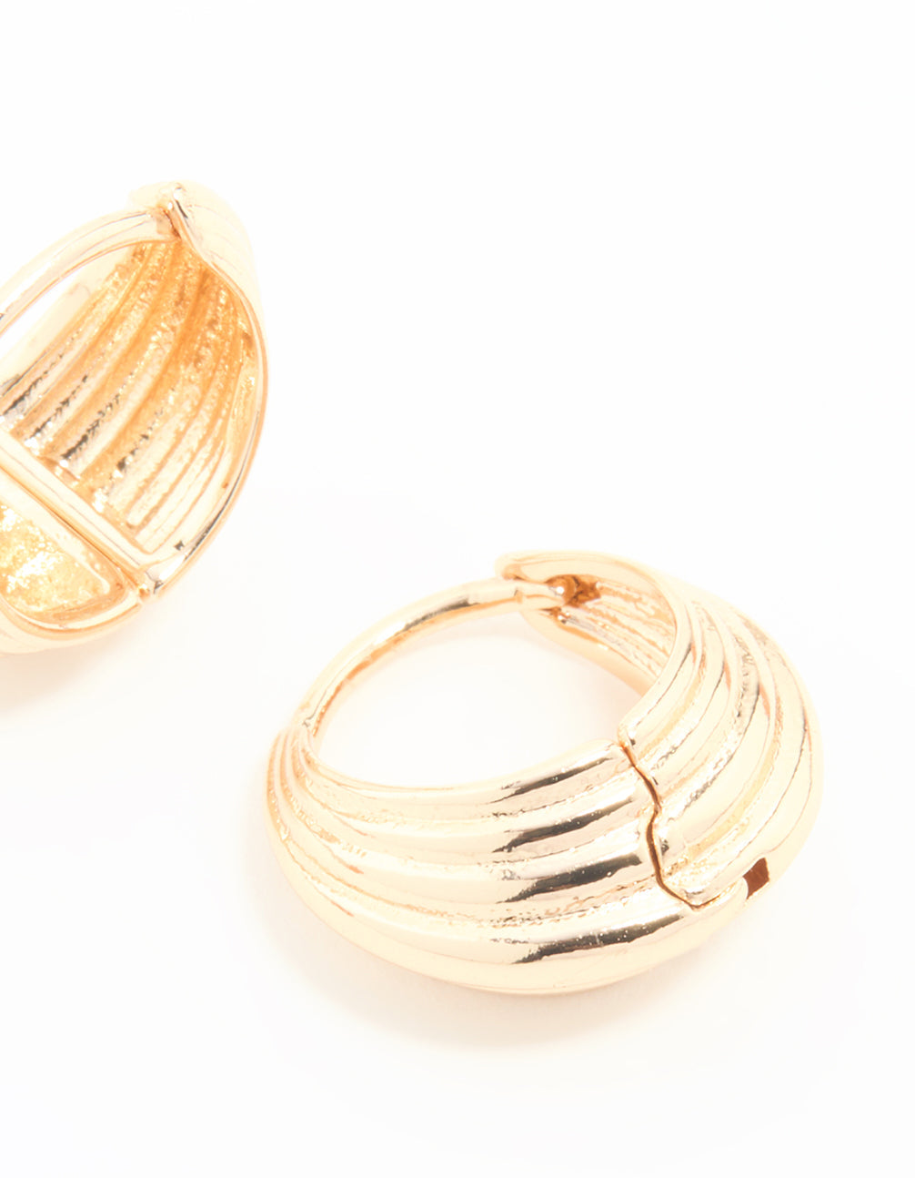 Gold Ribbed Huggie Earrings