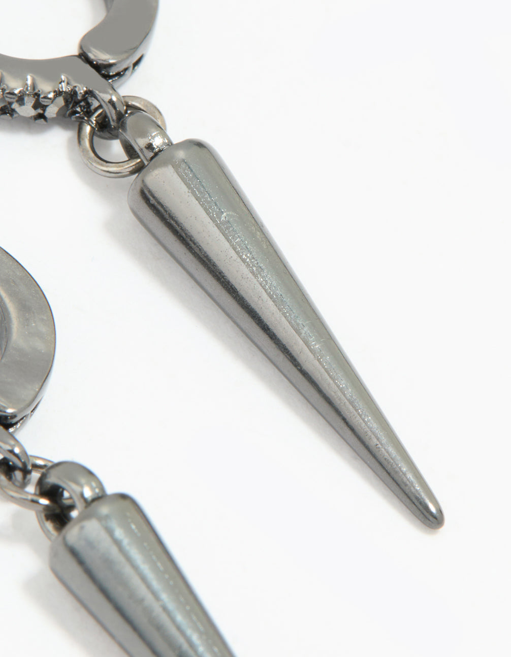 Gunmetal Diamante Spike Drop Huggie Earrings