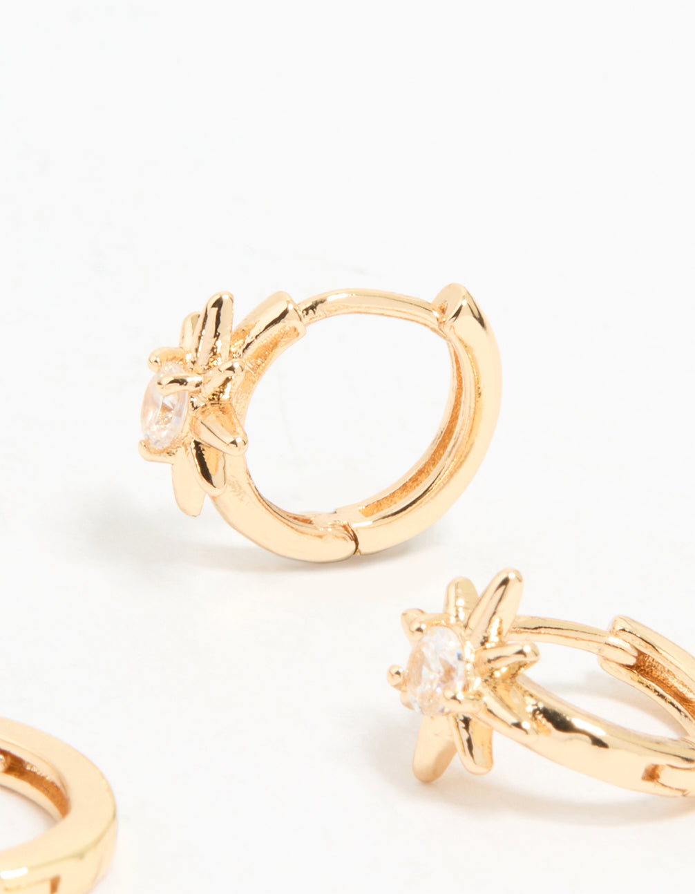 Gold Cubic Zirconia Mixed Cross Huggie & Stud Earrings 3-Pack