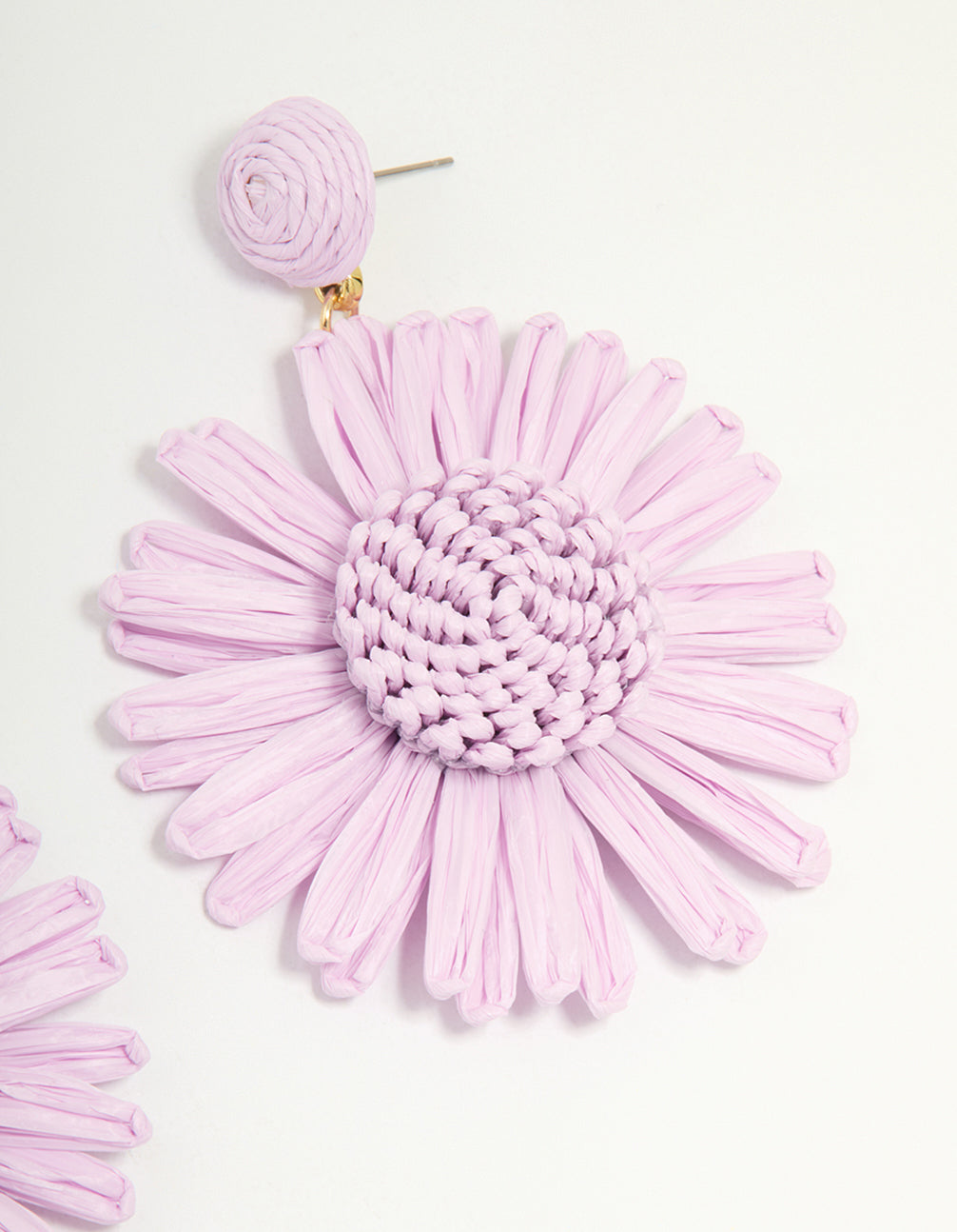 Purple Raffia Flower Drop Earrings