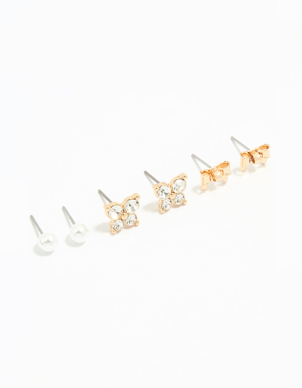 Gold Diamante & Butterfly Stud Earrings 3-Pack