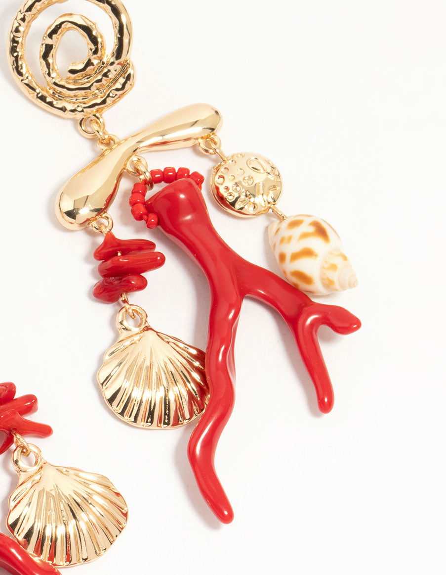 Gold Marble Coral Shell Drop Earrings