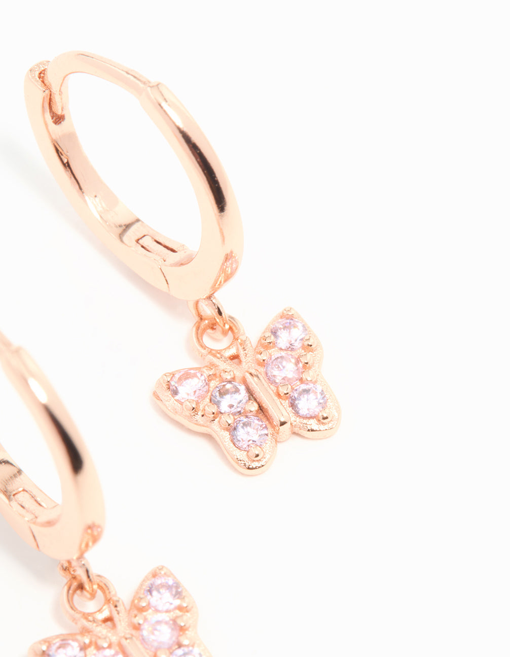 Rose Gold Plated Sterling Silver Cubic Zirconia Butterfly Huggie Earrings