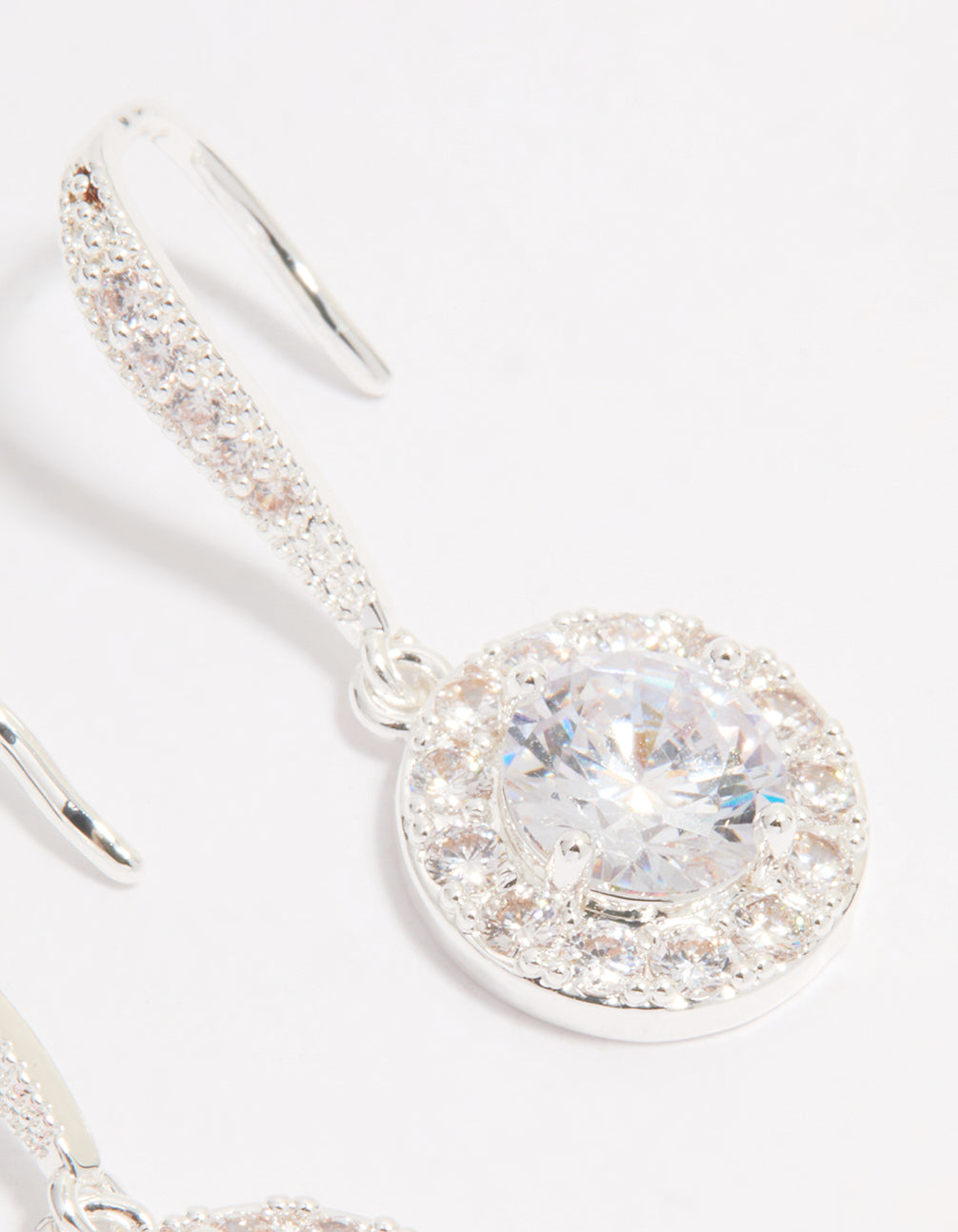 Silver Plated Cubic Zirconia Round Halo Drop Earrings