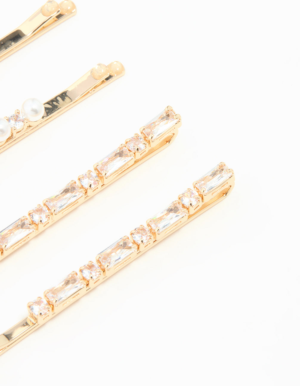 Gold Cubic Zirconia & Pearl Hair Clips 6-Pack