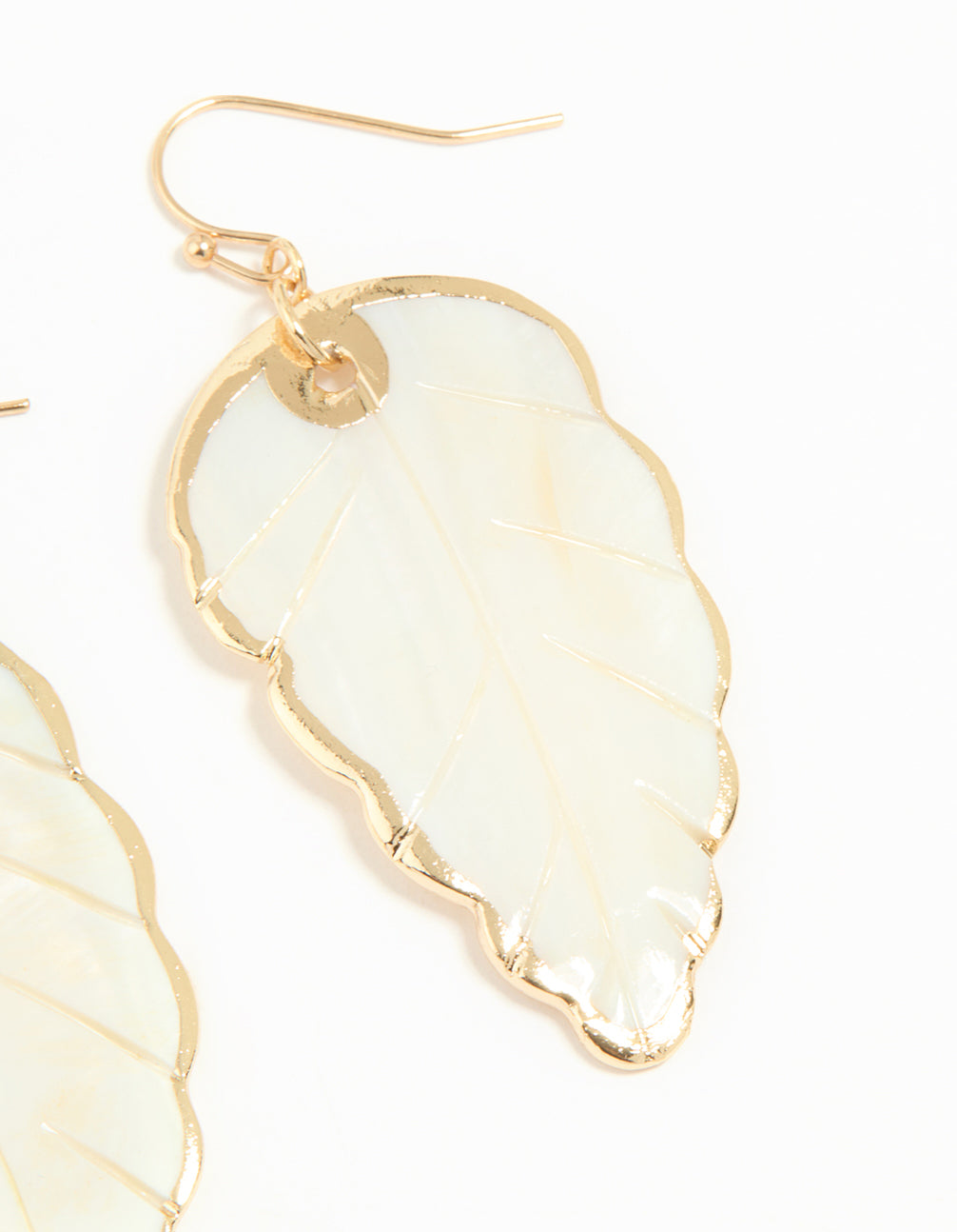 Gold Genuine Shell Leaf Drop Earrings