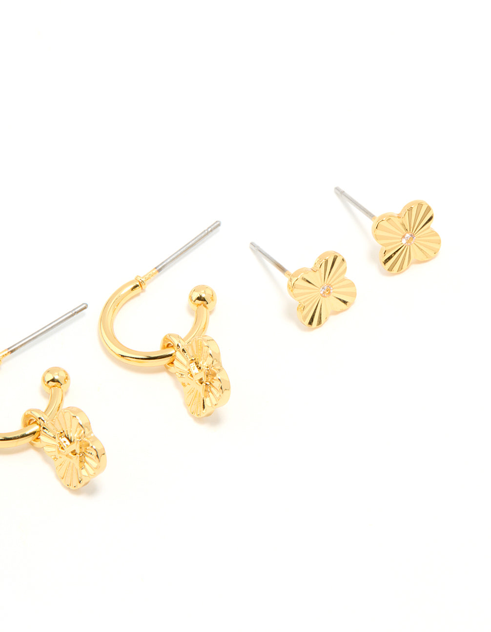 Gold Plated Cubic Zirconia Letter K & Dainty Flower Earrings 4-Pack