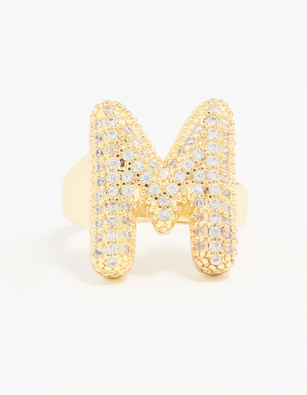 Gold Plated Cubic Zirconia Bubble M Pave Ring