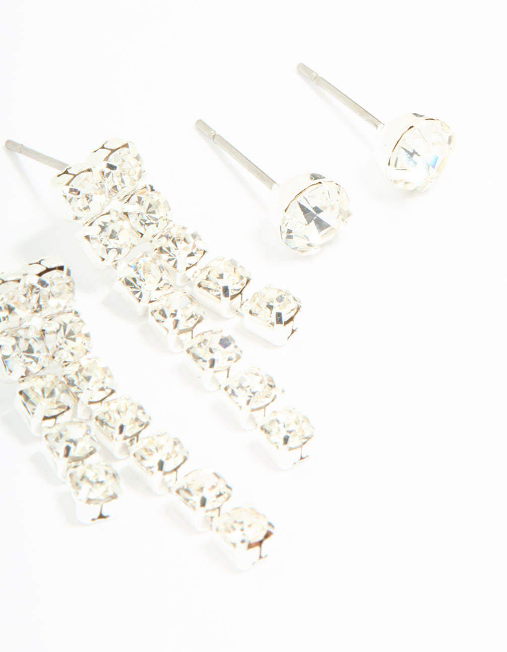 Silver Diamante Stud & Cupchain Earrings 3-Pack