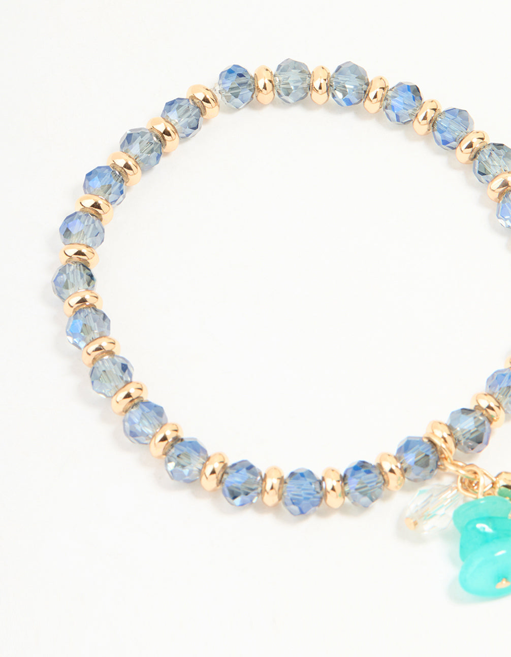 Gold Blue Beaded Feather Stretch Bracelet