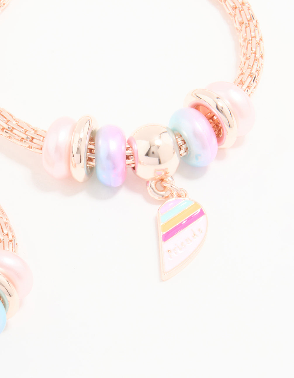 Kids Rose Gold Beaded Heart BFF Stretch Bracelets 2-Pack
