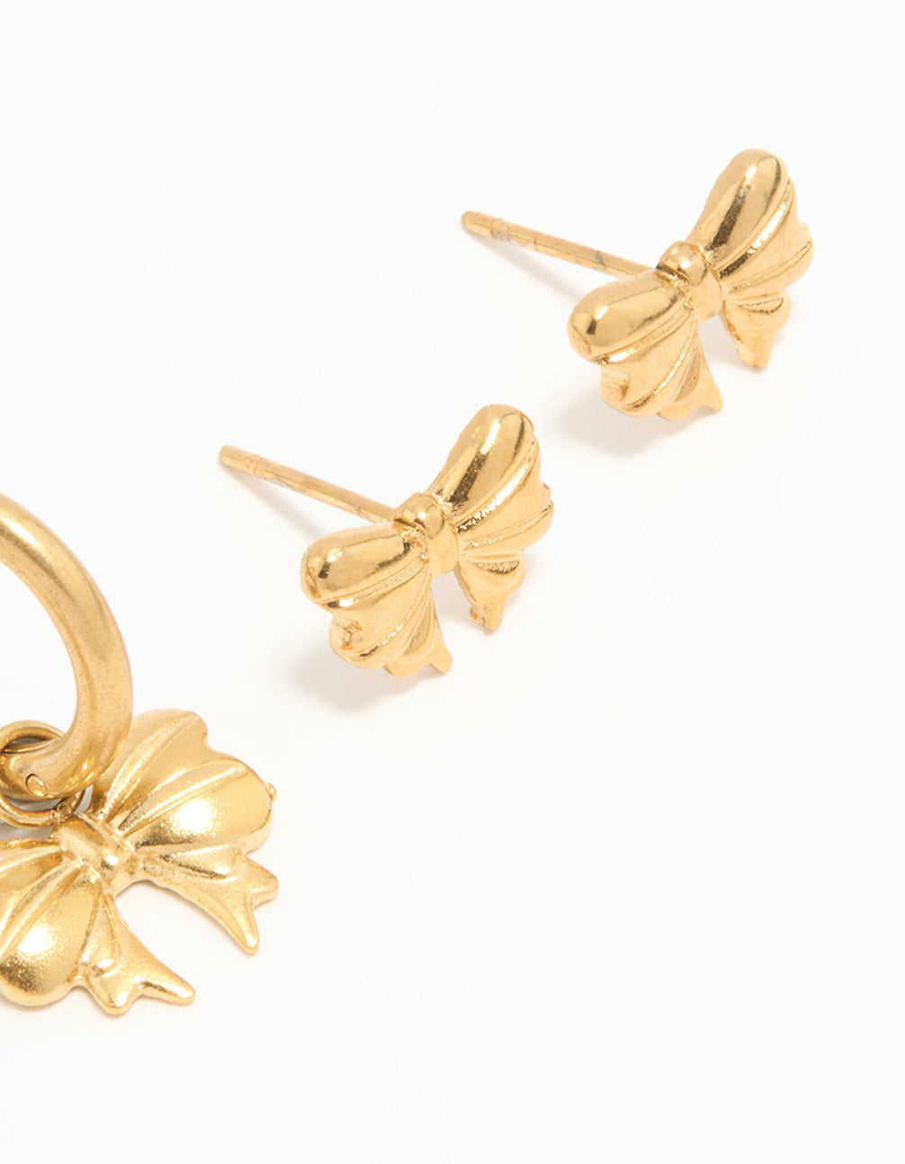Waterproof Gold Plated Stainless Steel Bow Stacker Earrings 3-Pack