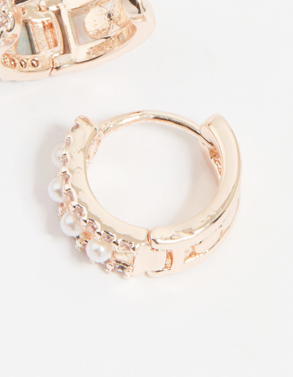 Rose Gold Plated Cubic Zirconia Pearl Hoop Earrings