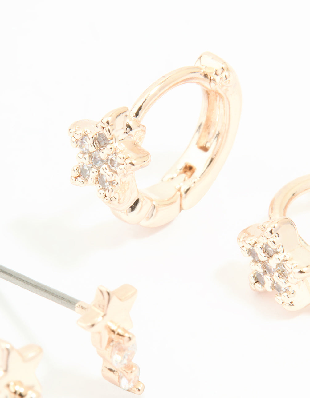 Rose Gold Plated Cubic Zirconia Star Stud & Huggie Earrings 2-Pack