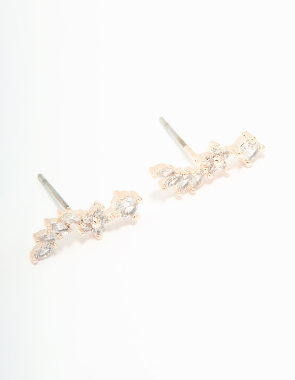 Rose Gold Plated Cubic Zirconia Flower Swirl Stud Earrings 3-Pack