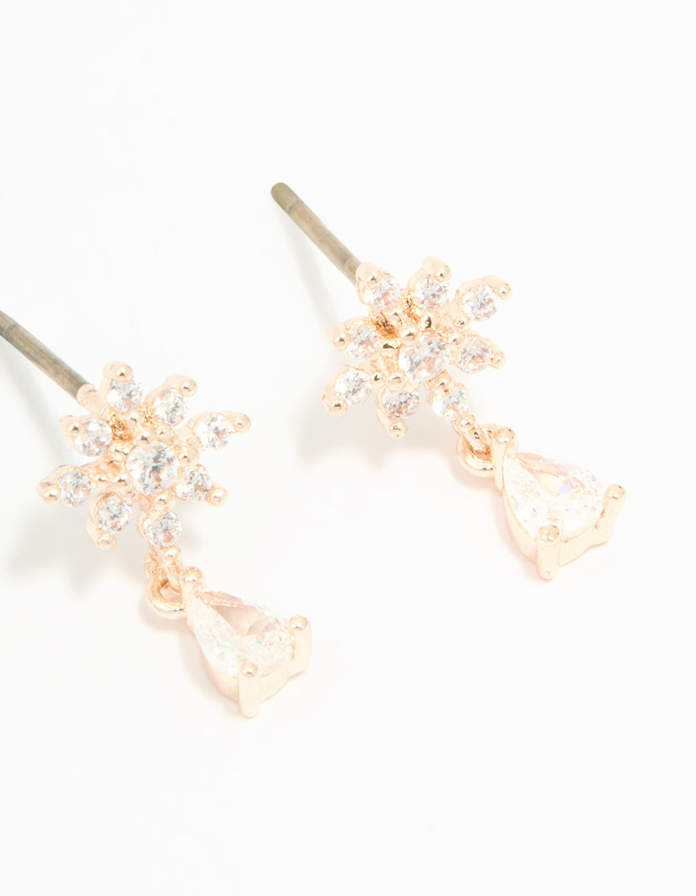 Rose Gold Plated Cubic Zirconia Flower & Classic Stud Earrings 2-Pack