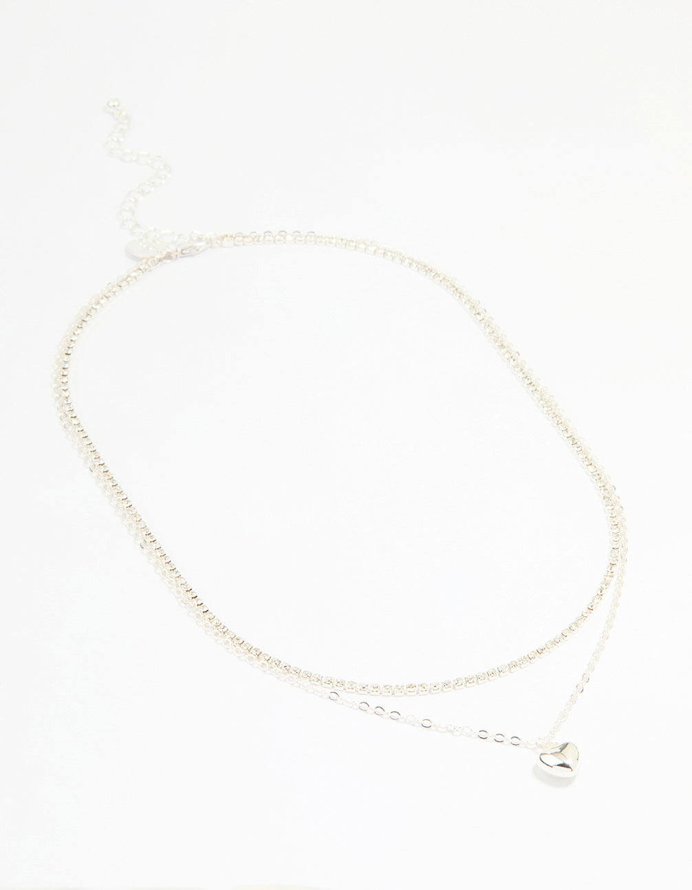 Silver Diamante Cupchain & Puffy Heart Layered Necklace