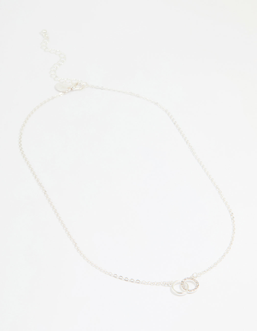 Silver Diamante Open Linked Circle Pendant Necklace