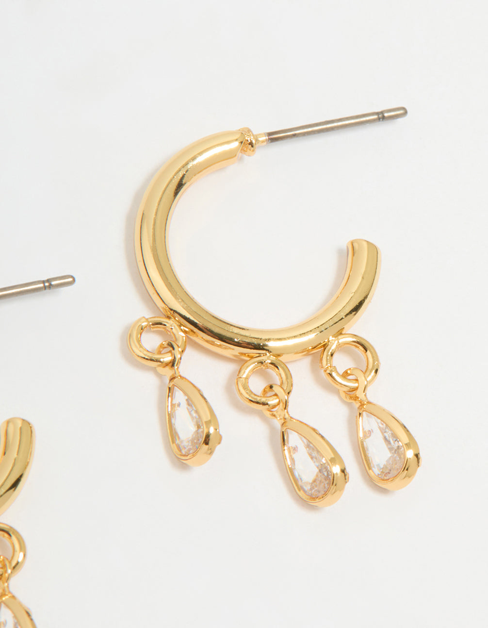 Gold Plated Cubic Zirconia Trio Droplet Hoop Earrings