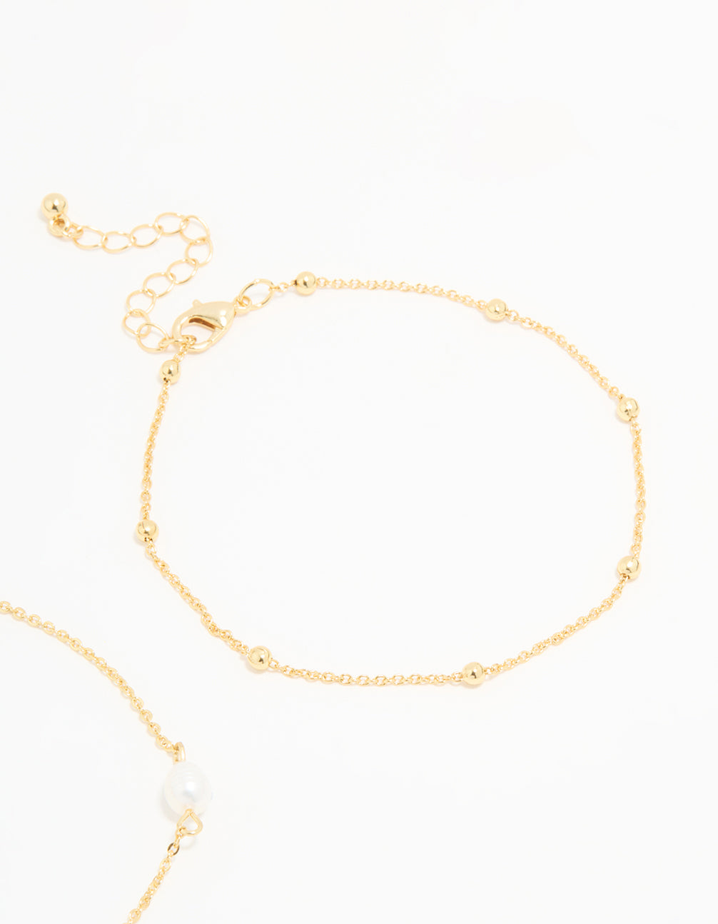 Gold Plated Freshwater Pearl Ball Chain Anklets 2-Pack