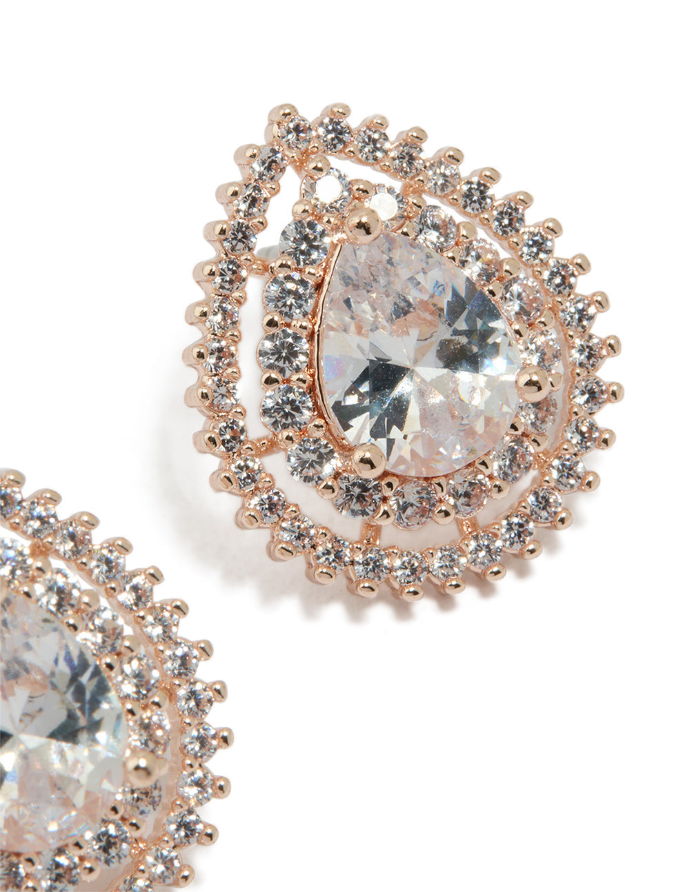 Rose Gold Cubic Zirconia Pear Stud Earrings
