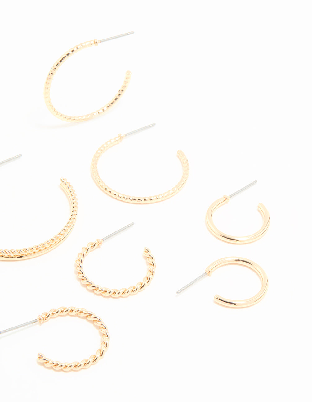 Gold Textured Hoop Earrings 6-Pack