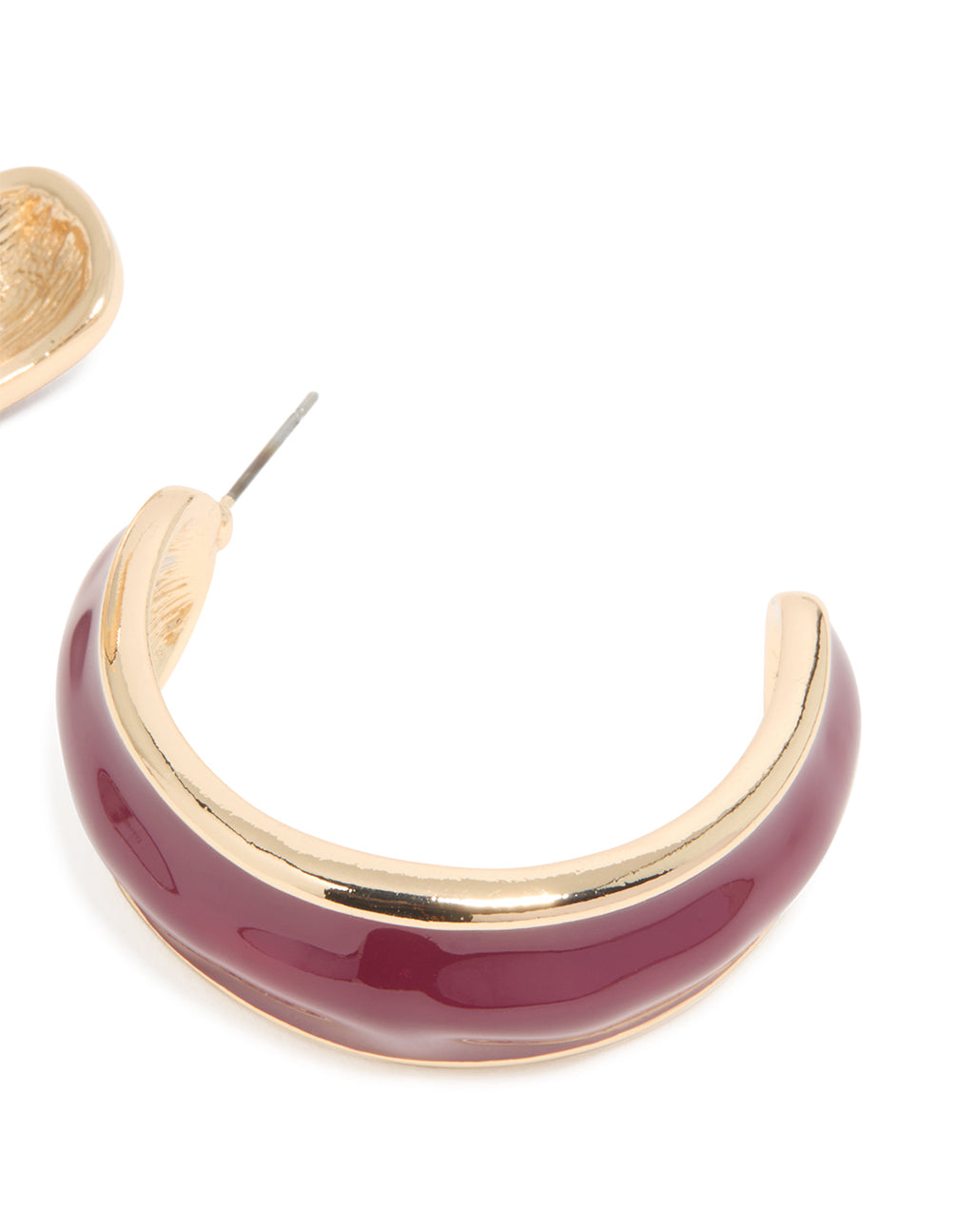 Gold Red Thick Enamel Hoop Earrings
