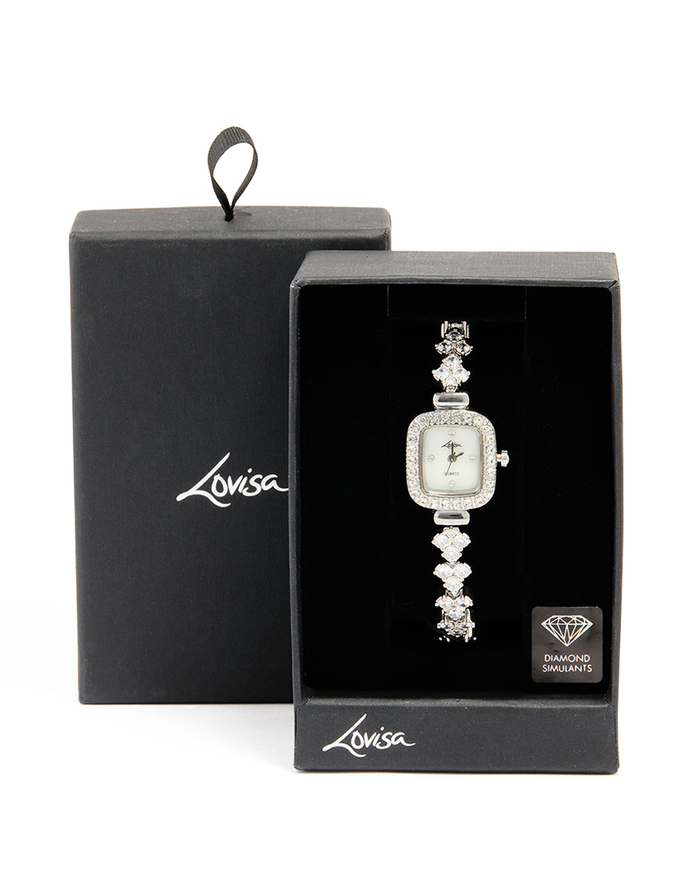 Silver Cubic Zirconia Rectangle Face Watch