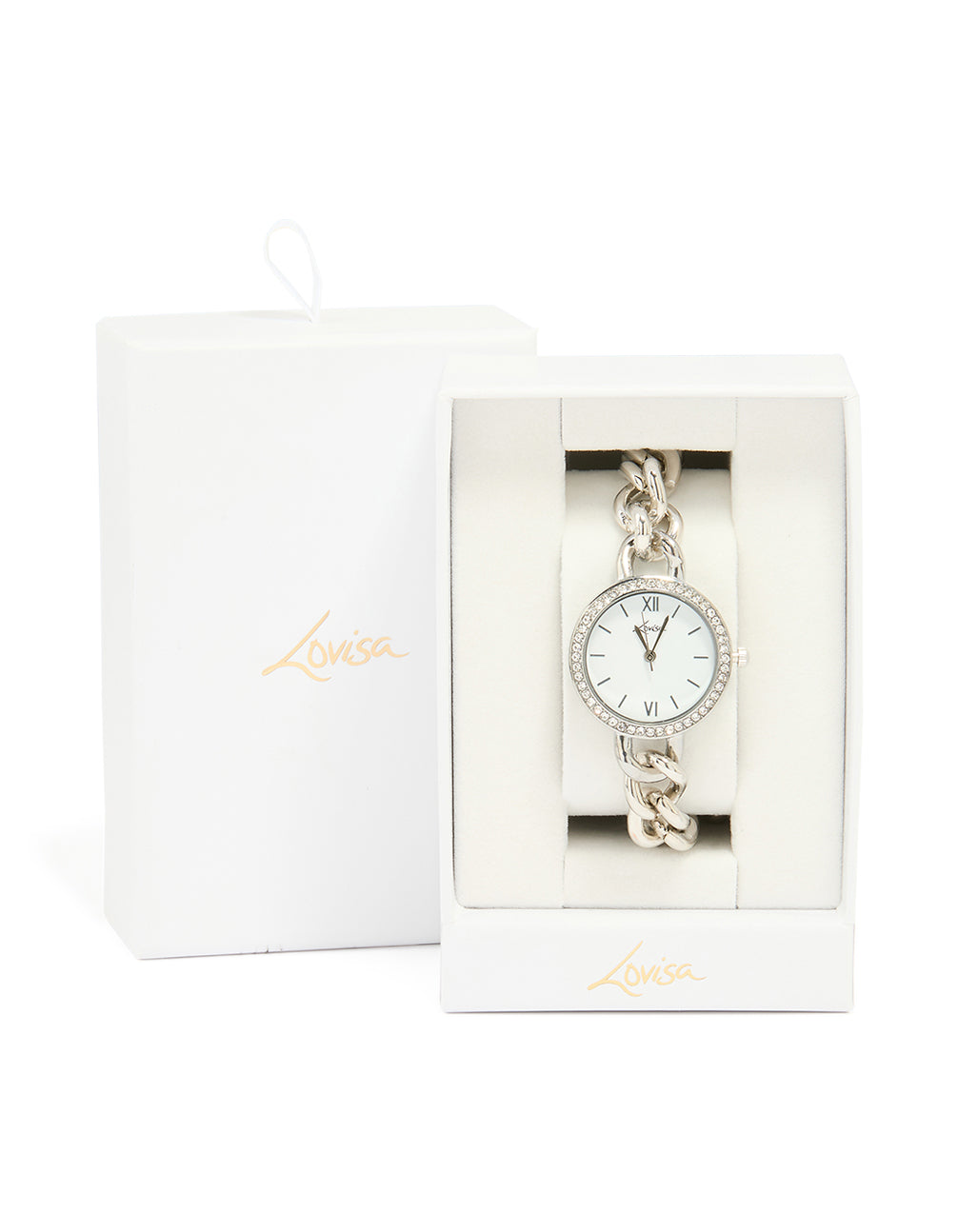 Silver Diamante Round Face Watch
