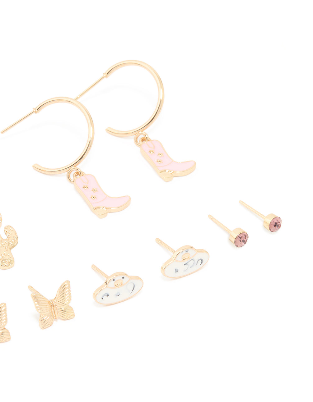 Gold Cowgirl & UFO Earrings 8-Pack