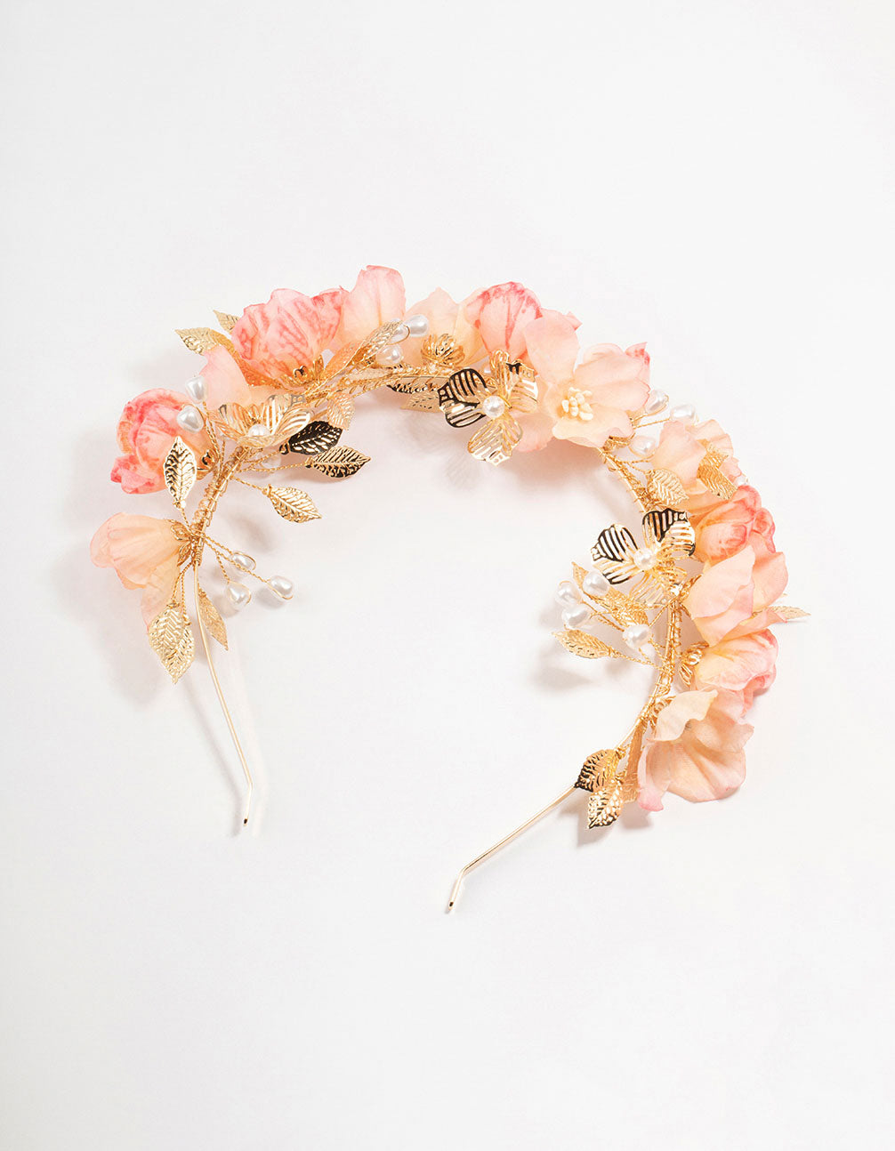 Gold Textured Leaves & Pink Flower Petal Headband
