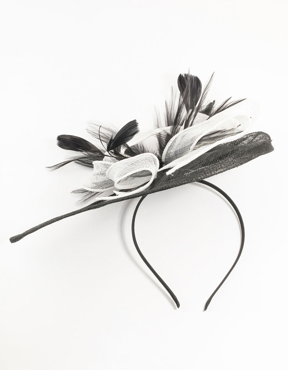 Black & White Sinamay Fabric Bow Angled Fascinator