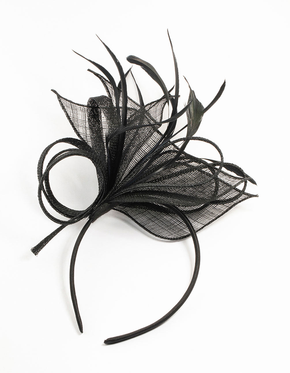 Black Sinamay Loop & Feather Fascinator