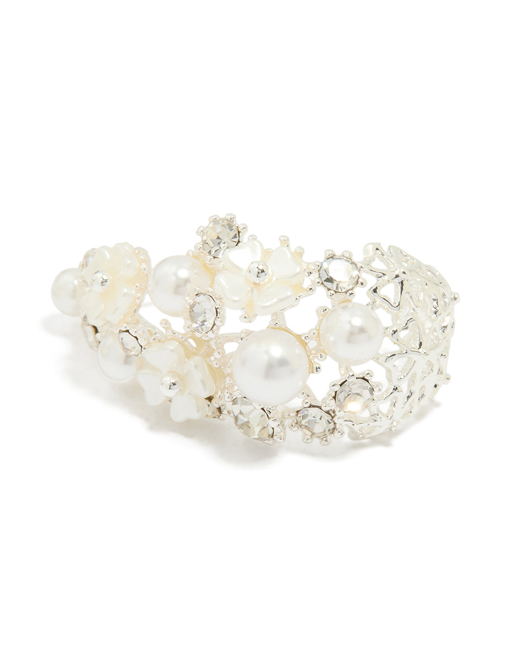 Silver Plated Diamante & Pearl Flower Hoop Earrings