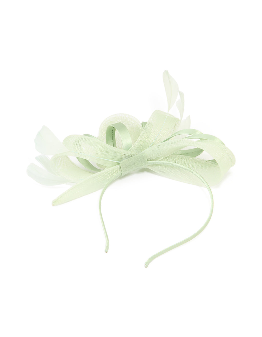 Green Sinamay Fabric Feather Ribbon Mixed Headband Fascinator
