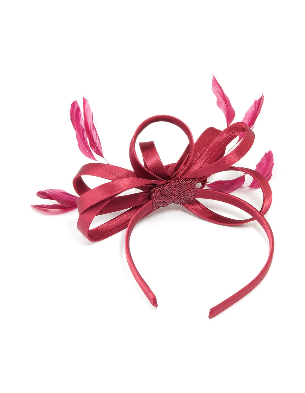 Burgundy Satin Loop & Feather Headband