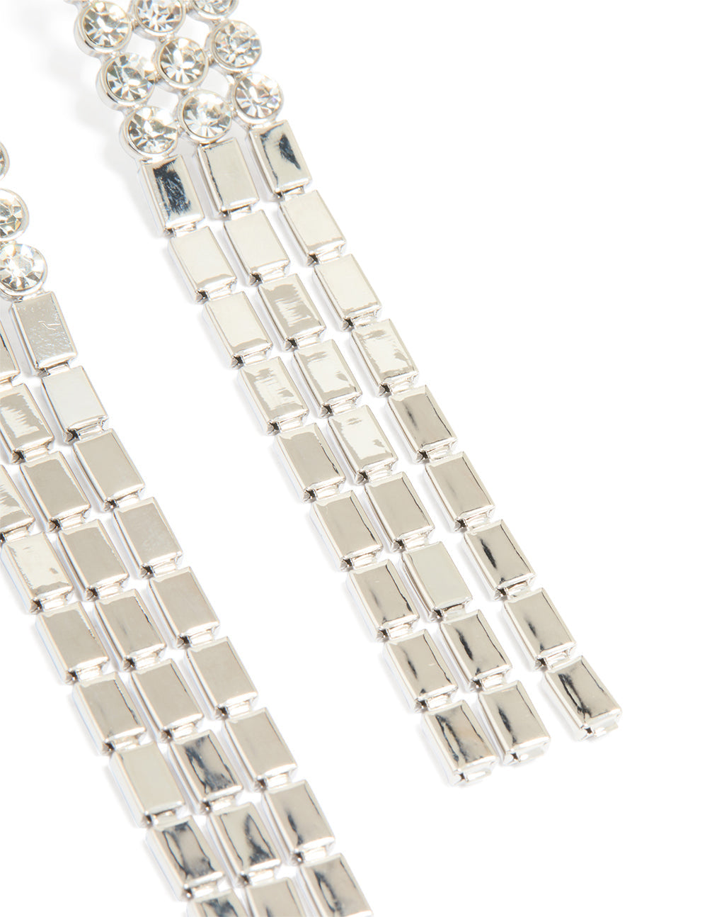 Silver Round Diamante & Chain Drop Earrings
