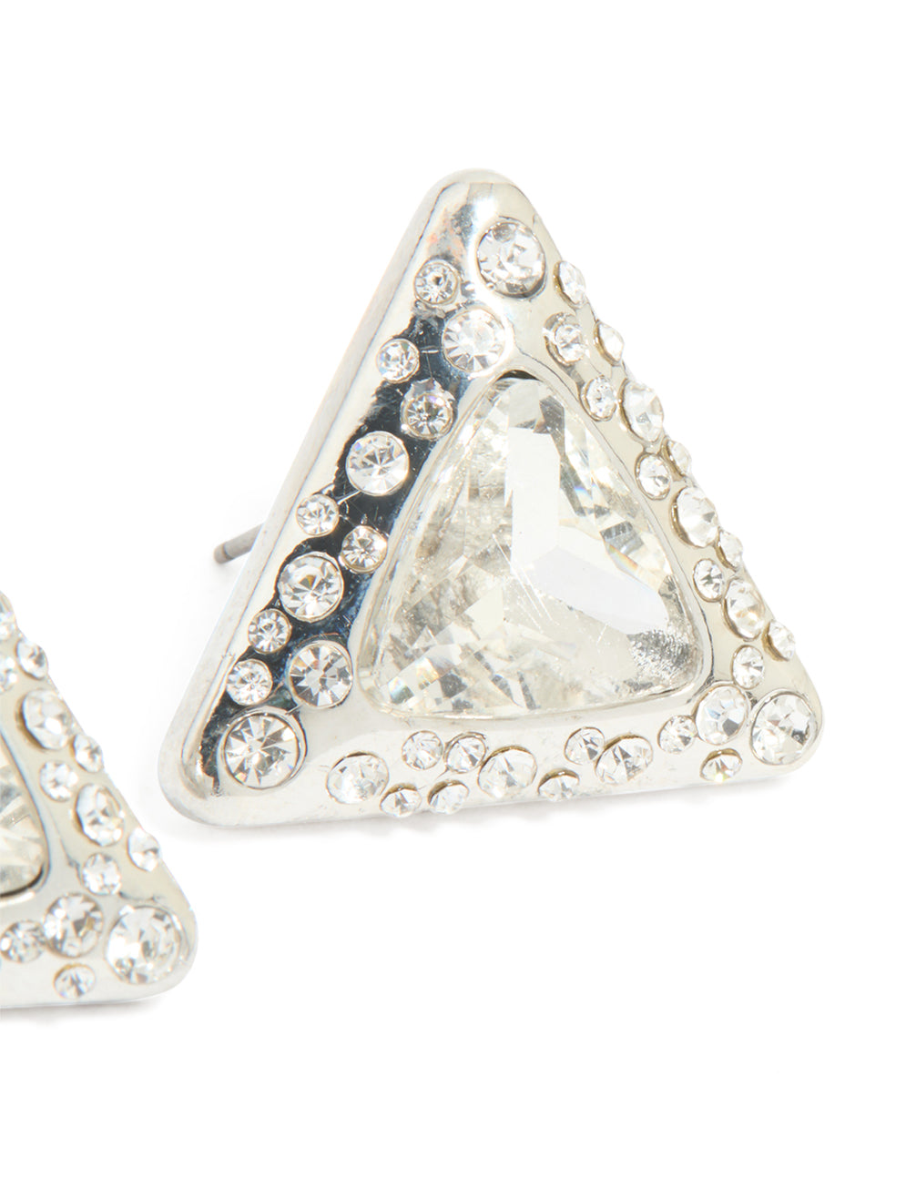 Silver Diamante Triangle Stud Earrings