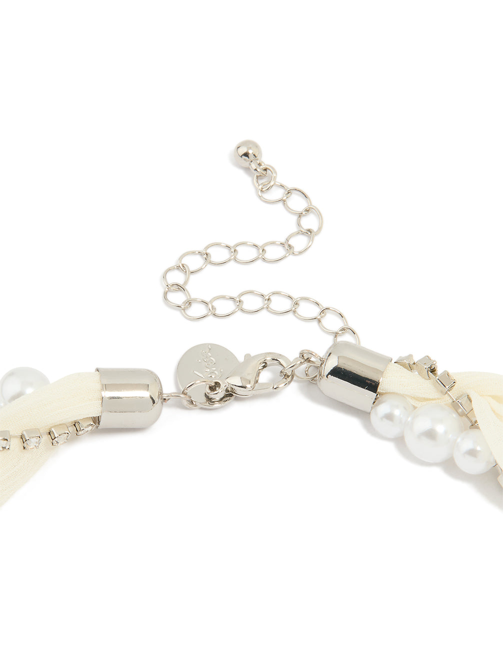 Silver Fabric Pearl Heart Pendant Necklace