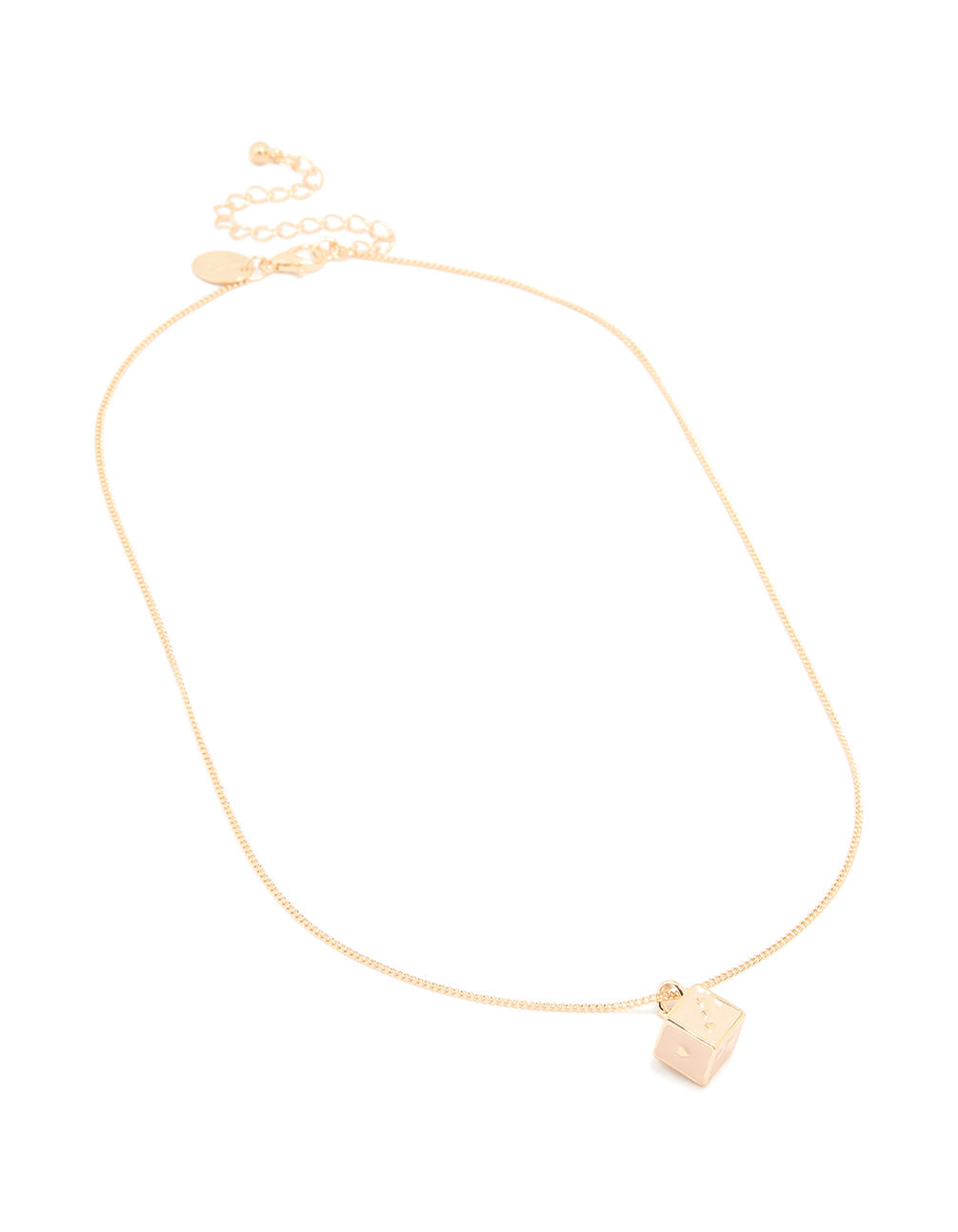 Gold Pink Dice Mini Pendant Necklace