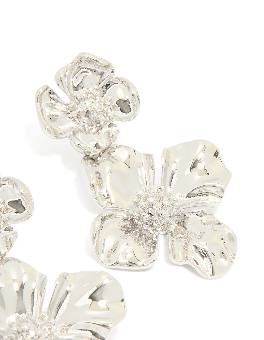 Silver Statement Flower Drop Earrings