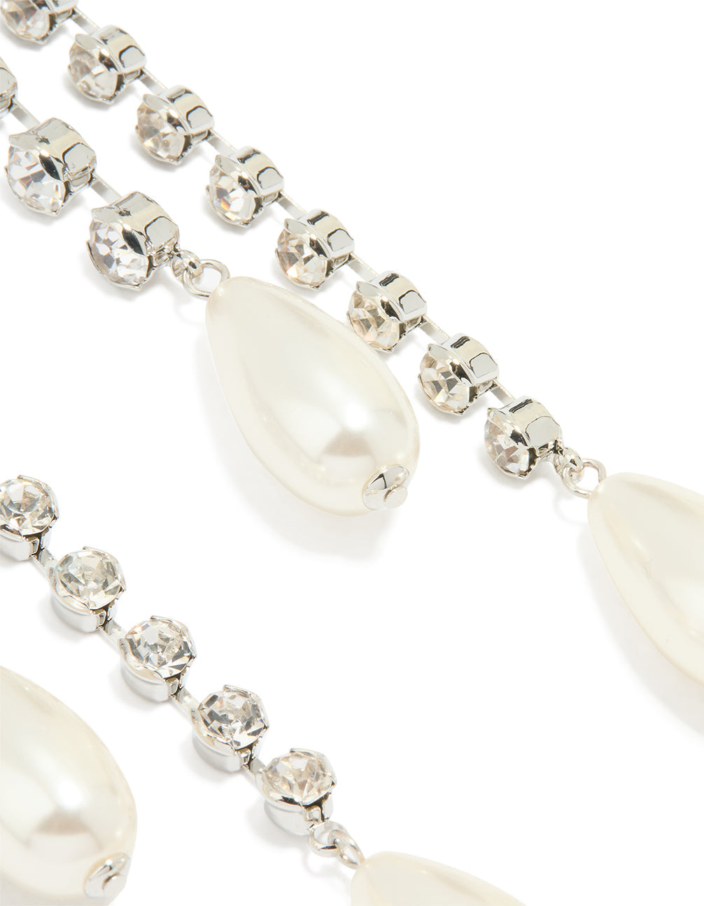 Silver Diamante Pearl Chain Drop Earrings