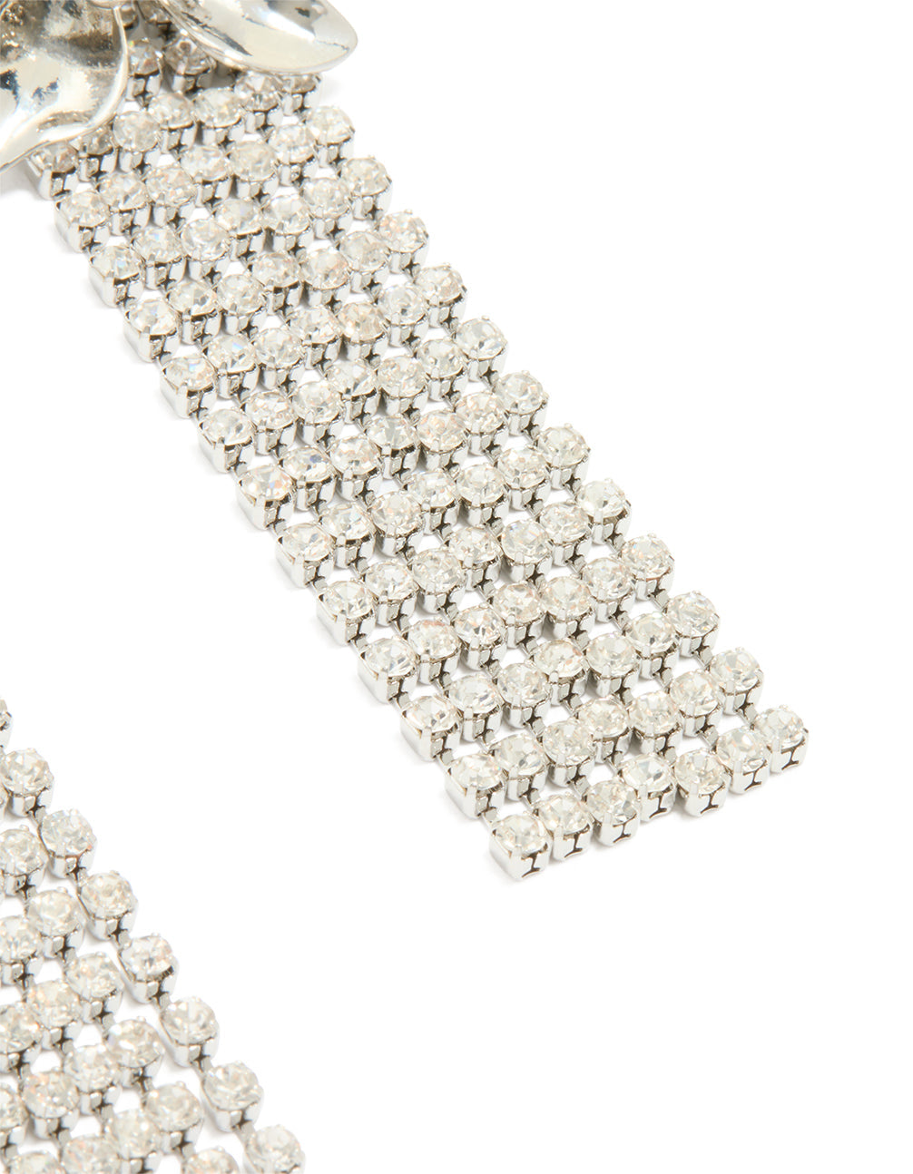 Silver Diamante Flower Drop Fringe Earrings