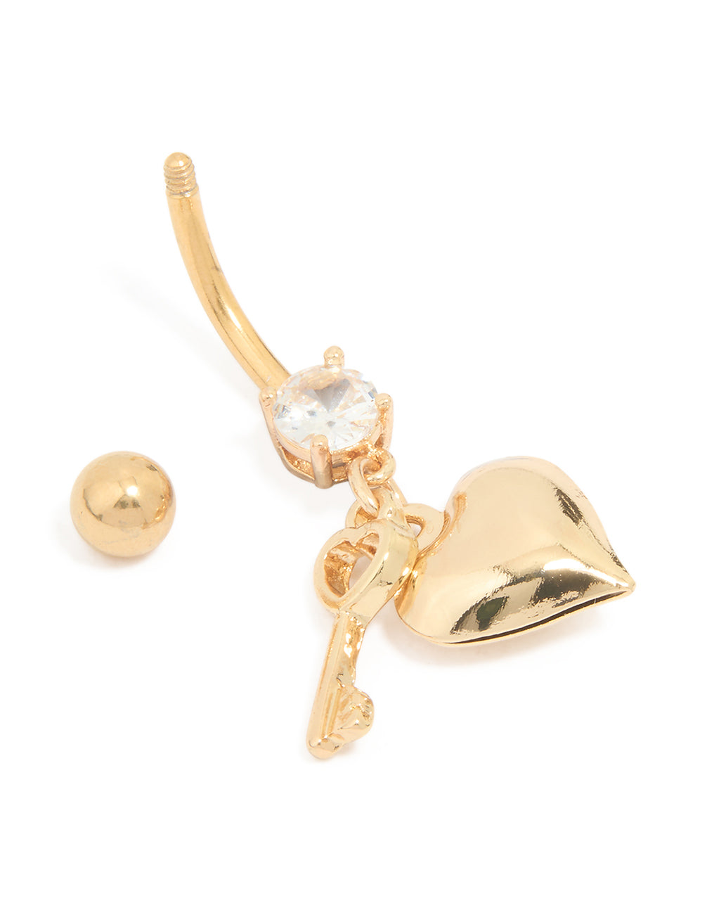 Surgical Steel Diamante Heart & Key Drop Belly Bar