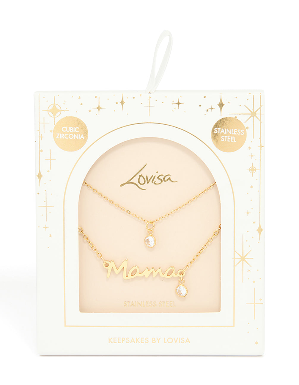 Waterproof Gold Plated Stainless Steel Mama & Cubic Zirconia Pendant Necklaces 2-Pack