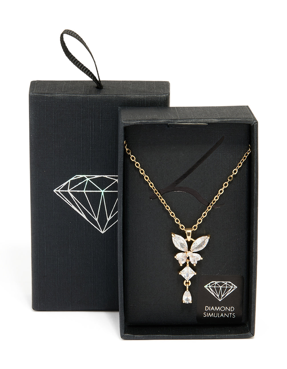 Gold Diamante Butterfly Drop Necklace