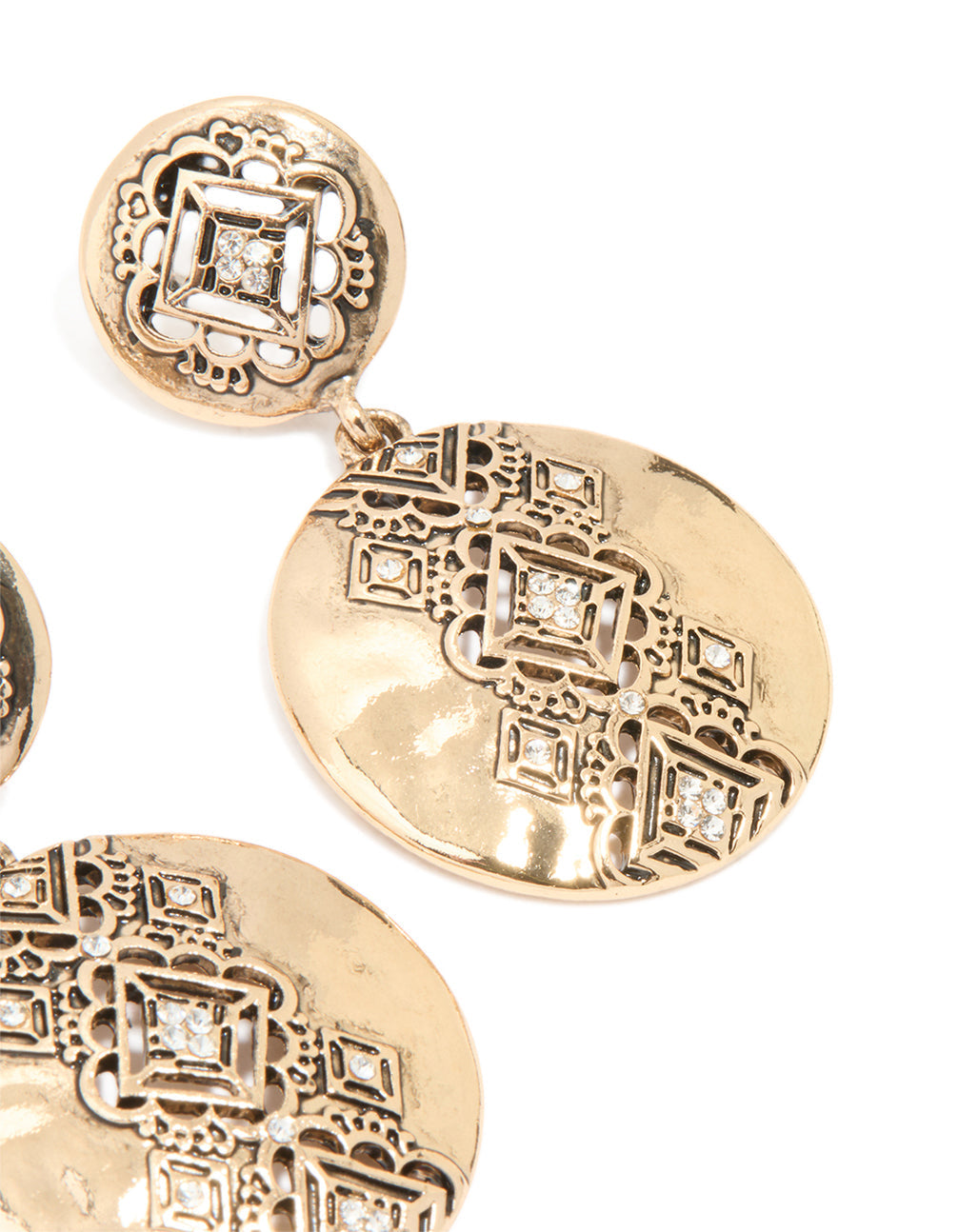 Gold Diamante Round Drop Earrings