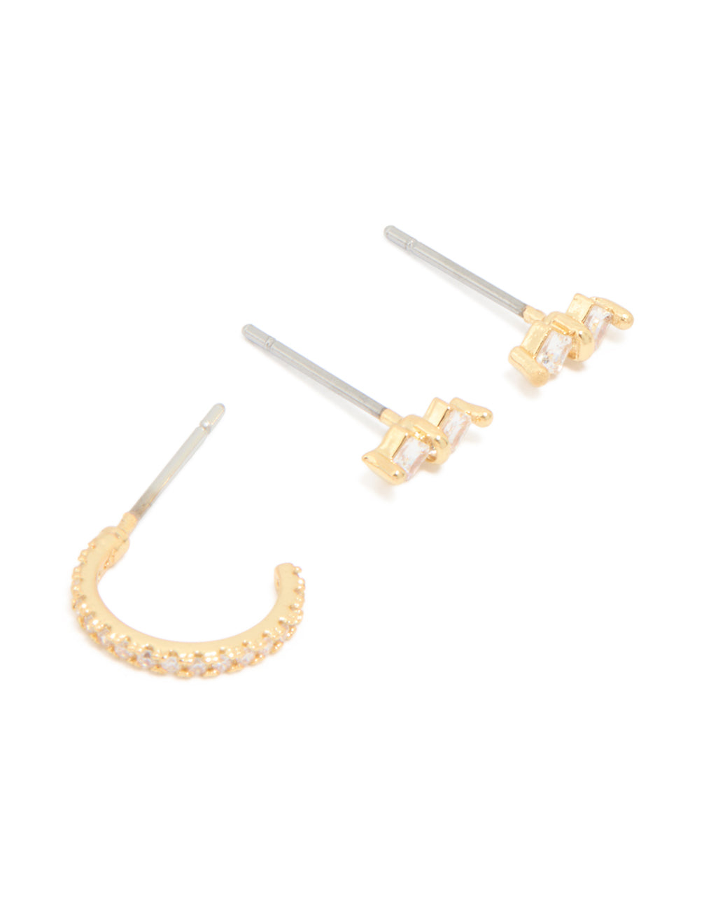 Gold Plated Cubic Zirconia Dainty Stud & Huggie Earrings 4-Pack